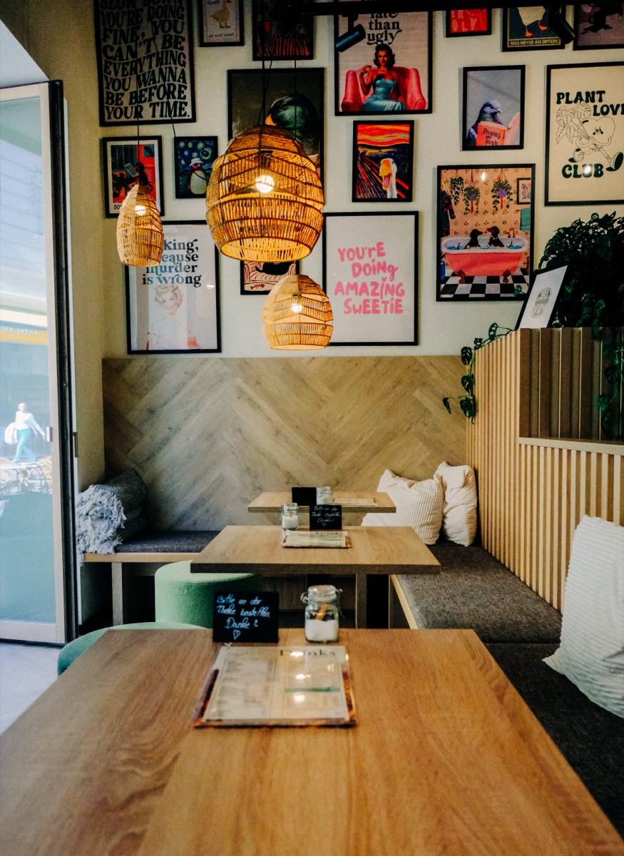 Cozy booth and art wall